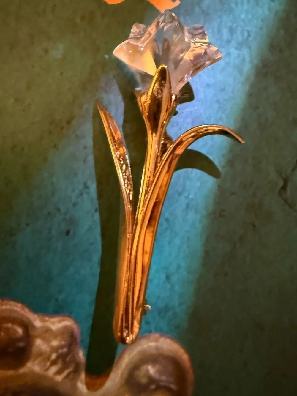 Swarovski Gold Tulip Brooch with Clear Crystal Flower